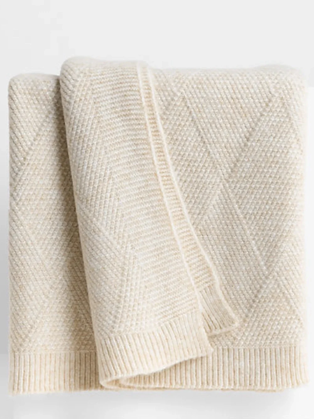 New! Crate&Barrel Cream Diamond-Knit Throw Blanket 70”x50” - Picture 1 of 2